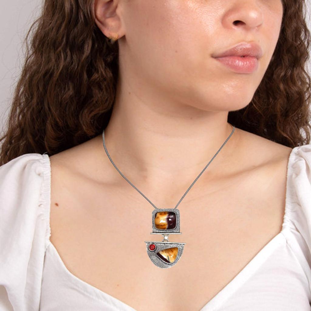 Vintage Designer Wild Horse Jasper Carnelian Garnet Sterling Silver Pendant