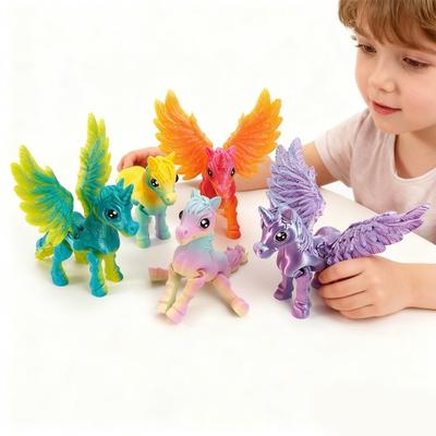 3D-печатная фигурка лошади, подвижная лошадь, крылатый единорог, игрушка, гибкая фигурка животного для снятия стресса, настольный декор для дома и офиса