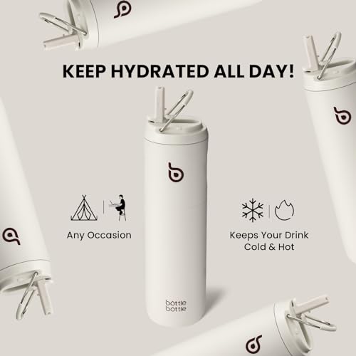 BOTTLE BOTTLE Insulated Water Bottle 24oz with Straw Lid and Handle for Sports Travel Gym Stainless Steel Water Bottles Double-Wall Vacuum Metal