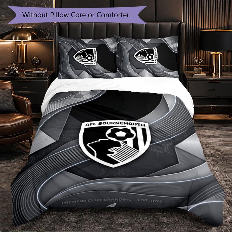 Bournemouth Football 3 Piece Bedding Set Soft Duvet Cover Set with Pillowcases Printed Bedroom Decor Set for Home