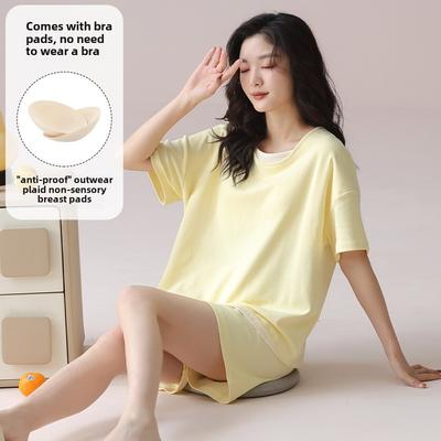 Летний пижамный комплект с цветными блоками для женщин, однотонная футболка с коротким рукавом + шорты, комплект из 2 предметов, женская повседневная пижама, домашняя одежда