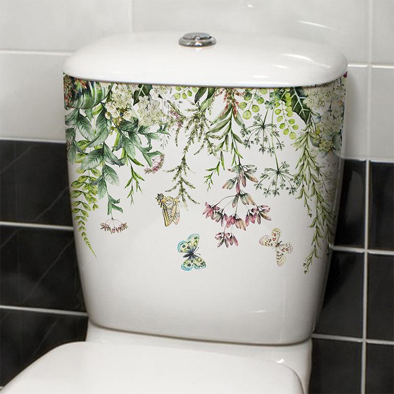 Зеленое растение цветок бабочка настенная наклейка ванная туалет наклейка туалет самоклеящаяся настенная роспись украшает дом украшения наклейки