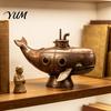 Sci-fi Desktop Statue Vintage Mechanical Whale Sculpture, Retro Futurism Steampunk Submarine Art Statue, Resin Industrial Ornament Rivet Style
