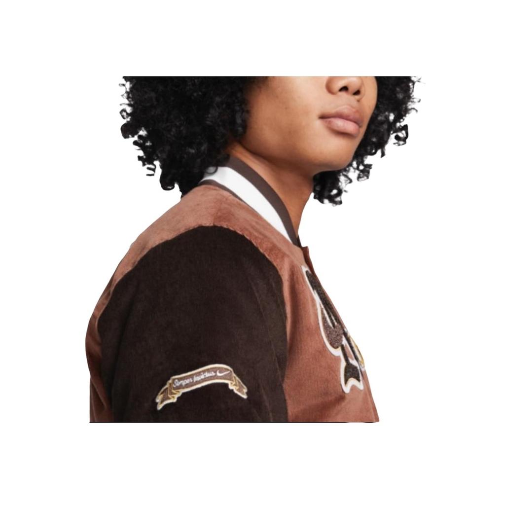 Nike Sportswear Letter Embroidery Color Block Corduroy Vintage American College Style Jacket Men Jacket Brown FQ6159-256
