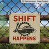 2D Flat, 1pc, Outdoor Wall Art, Shift Happens Sign, Race Car Wall Art, Garage Decoration, for Man Cave Accent, Rustic Industrial Style, Gift for