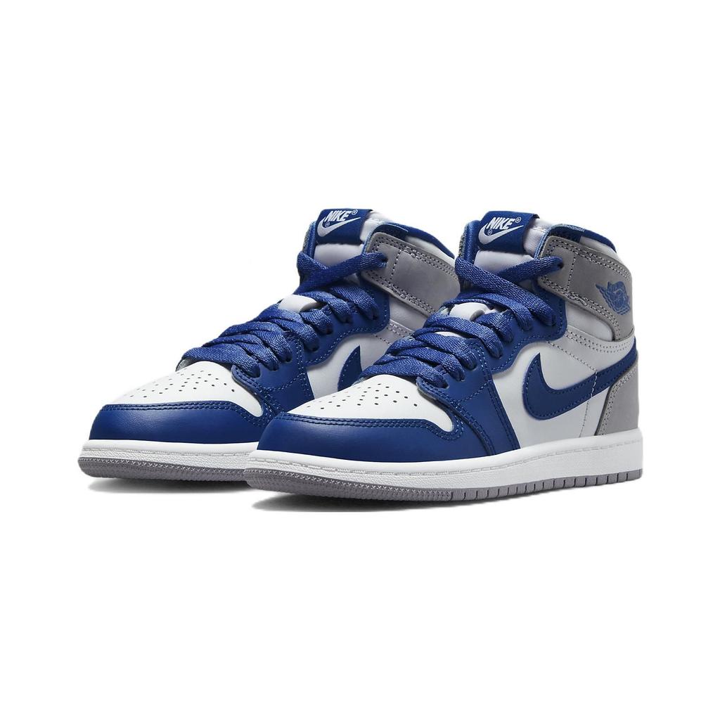 Детские кроссовки Air Jordan 1 Retro High OG PS True Blue Белый цементно-серый FD1412-410