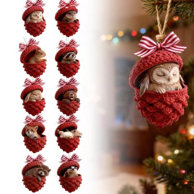 Лесные животные Желуди Украшения Акриловые Уютный лес Рождественские украшения 2D Акриловая Вязаная Сосновая шишка Животное Подвесное украшение для дома Вечеринка Внутренний декор