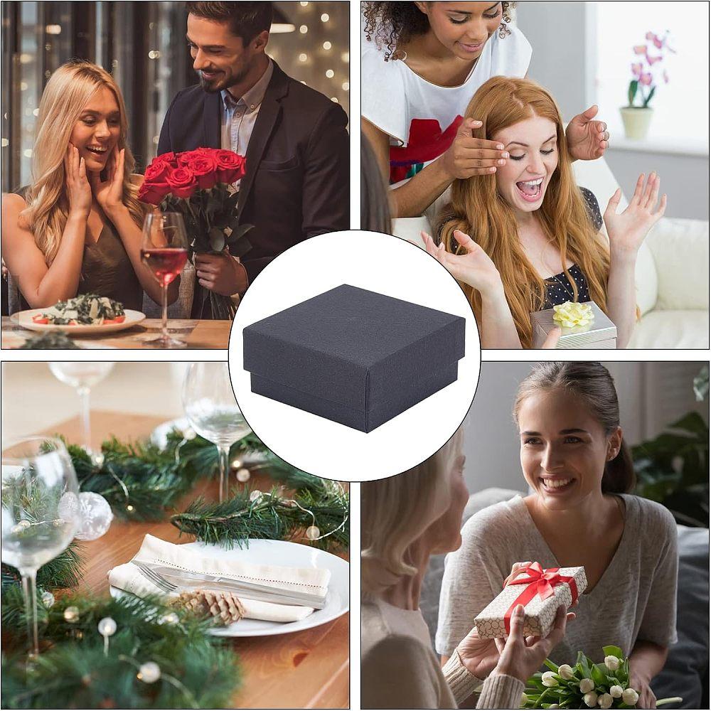 12pcs Kraft Paper Jewelry Boxes with Black Sponge Inside Square Black 2-7/8x2-7/8x1-3/8 inch(7.3x7.3x3.5cm)