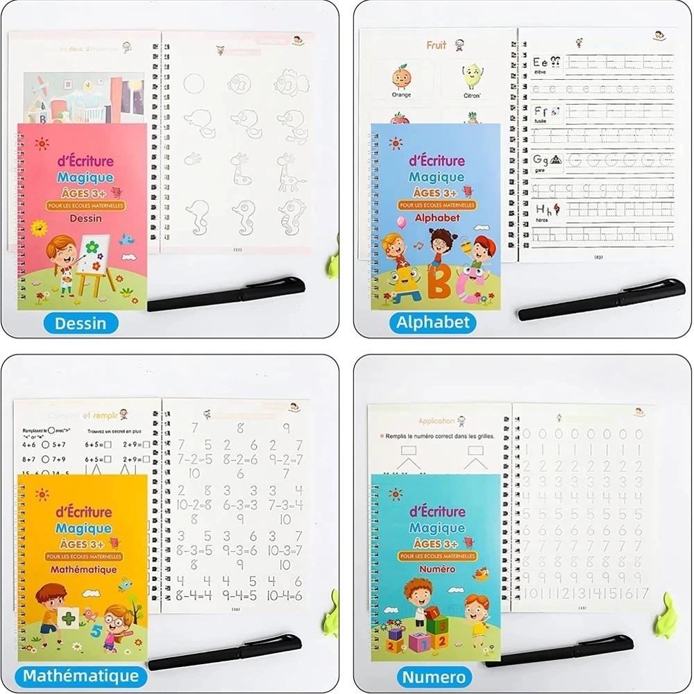 4 French Calligraphy Practice Sets, Alphabet And Number Workbook, French Beginner Activity Copybook