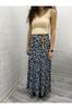 Women's Style Big Size Skirt Blue Floral Patterned Long Skirt With Elastic Waist