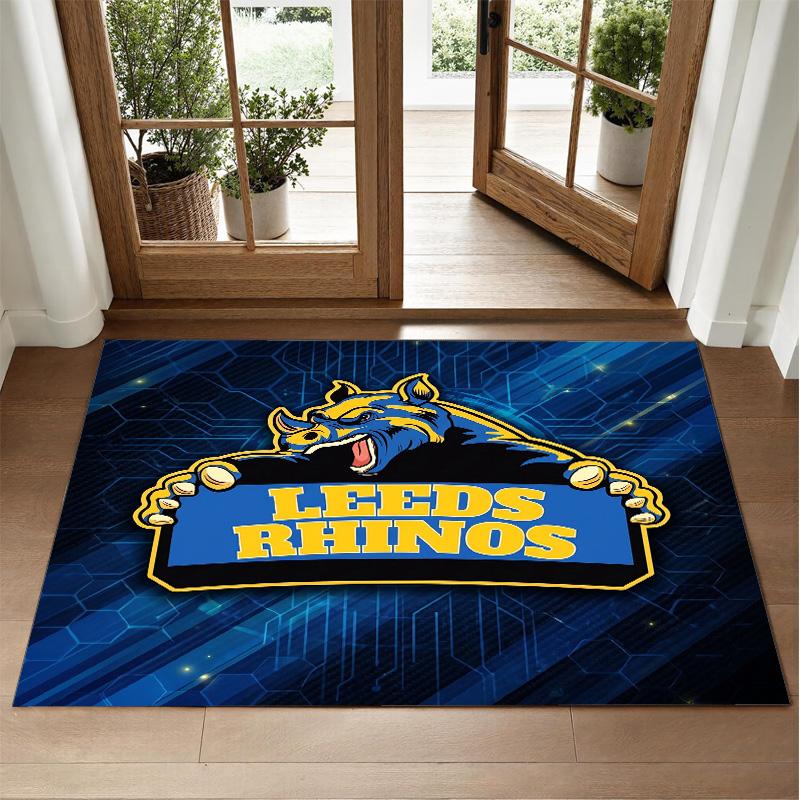 Leeds Rhinos Design Crystal Velvet Rug Soft Decorative Mat for Bedroom Entrance