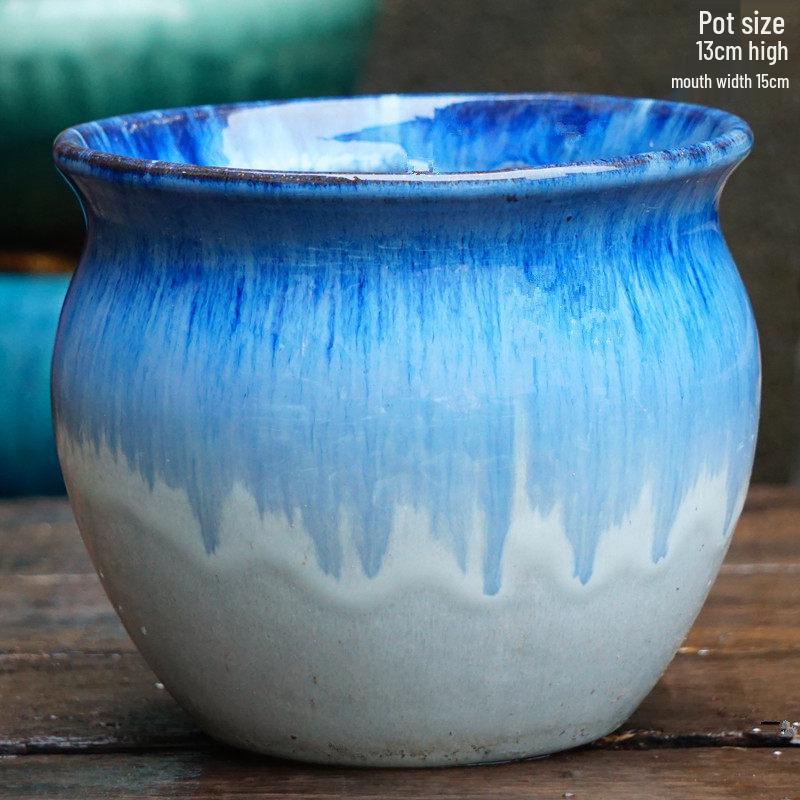 Medium Handmade Ceramic Footed Planter: Breathable, Colored Glaze for Succulents & Green Plants