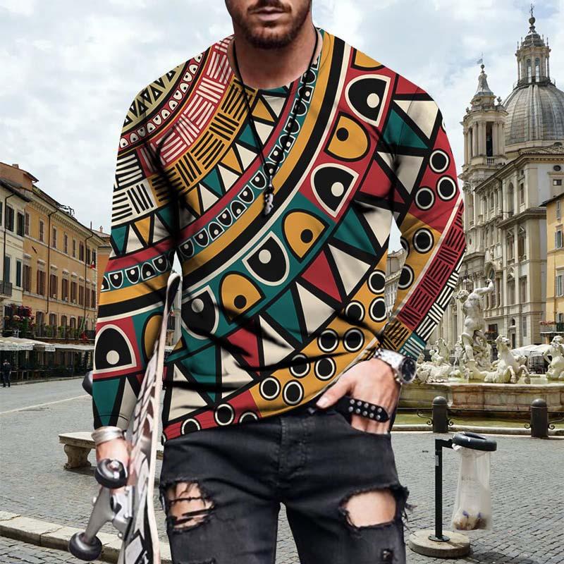 Men Clothes New Long Sleeve Round Neck Sport Tops T Shirt Skull Pattern 3D Digital Print Autumn T Shirt