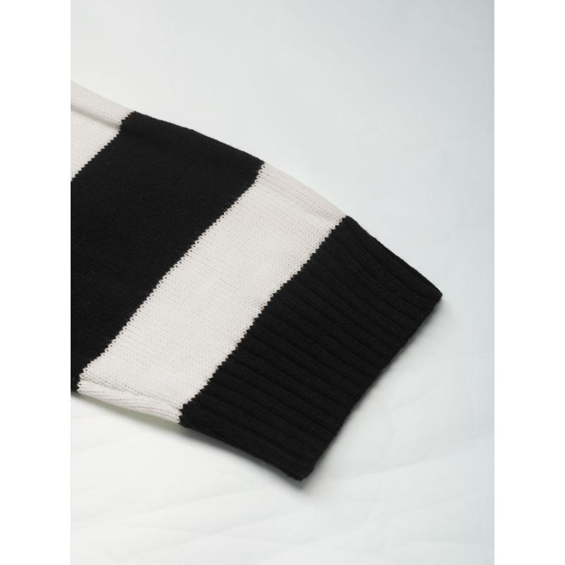 Autumn Women's Sweater Loose Top Striped Lapel Knitwear