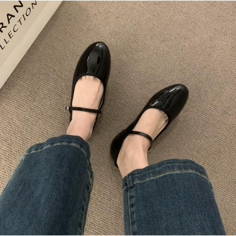 Fashion Shiny Leather Ballets Shoes Woman Belt Strap Lolita Flats Mary Janes Women Shallow Loafers Round Toe Ballerinas Brides Mocasines