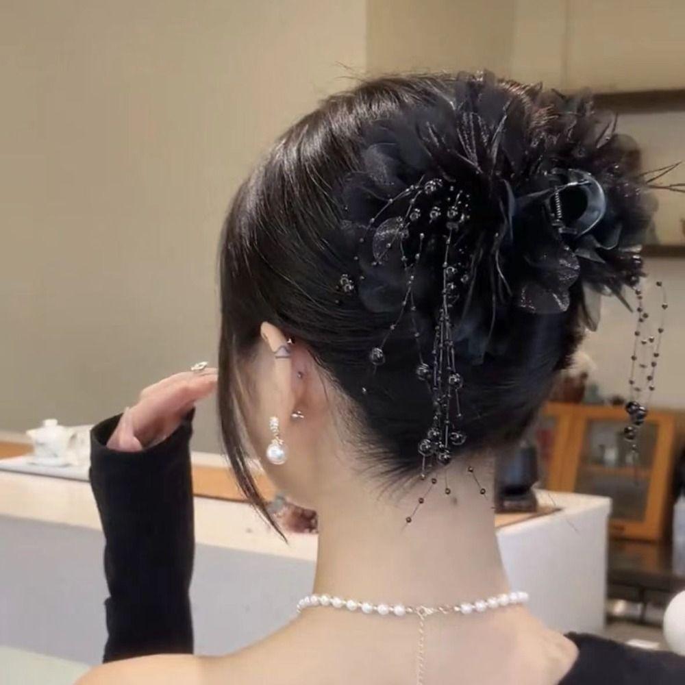 Peony Flower Hair Claw Tassel Shark Clip Elegant Crab Hair Clips Women