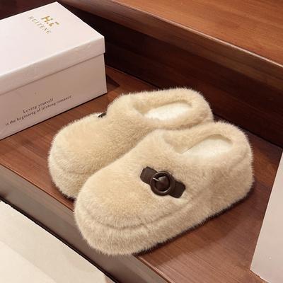 Модные женские тапочки Baotou, зимние новые квадратные с глубоким носком, толстая подошва, противоскользящие, износостойкие, плюшевые туфли