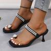 Fashion Luxury Pearl Strap Clip Toe Slippers Square Toe High Heels Slippers Women 2025 Summer Sexy Party Dress Sandals Plus Size 42