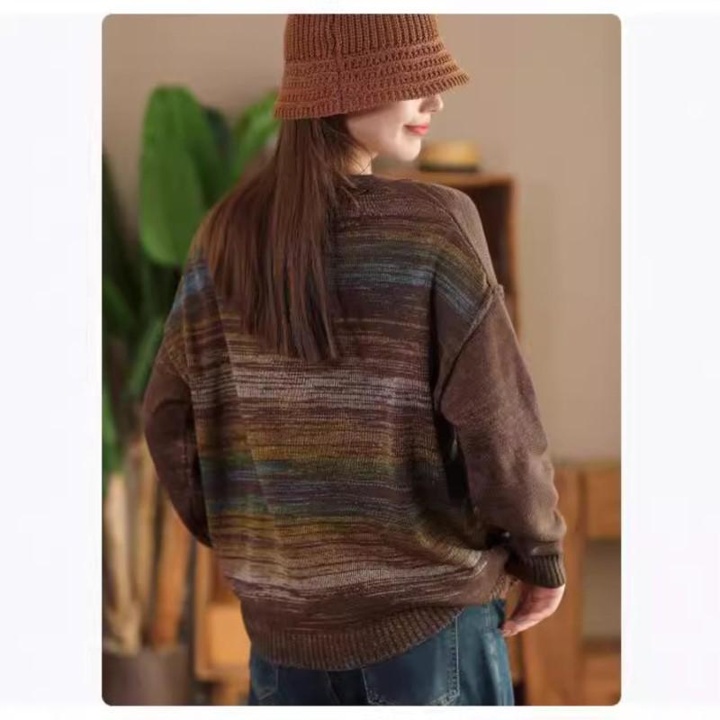 Johnature Женское осеннее модное повседневное трикотажное пальто с цветными блоками и V-образным вырезом в китайском стиле с длинными рукавами в винтажном стиле