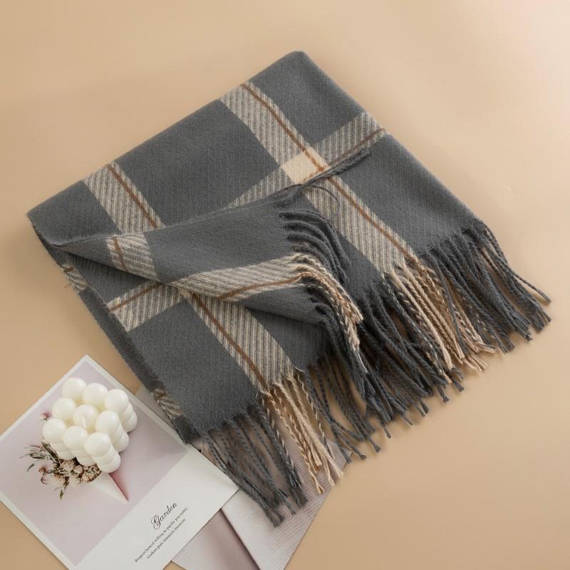 Winter New Plaid Scarf Printed Tassel Imitation Cashmere Scarf Fashionable Sweet Shawl Mid Length Thick Warm Scarf