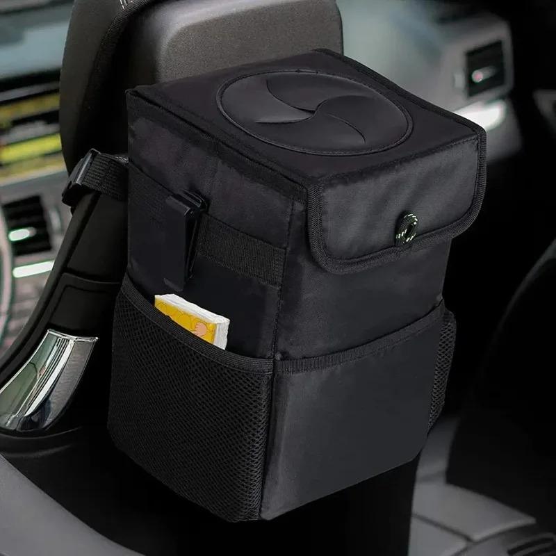 Storage Pockets Organizer Car Trash Can with Lid Auto Rear Seat Garbage Can Large Capacity Vehicle Storage Tool Trash Bin