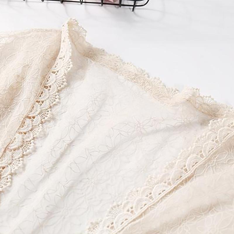 Женская шифоновая накидка большого размера, летний кардиган с длинными рукавами, модная ретро-полая солнцезащитная рубашка, тонкая куртка средней длины, кружевные топы