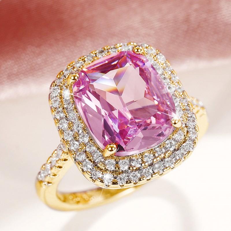 Huitan Gorgeous Cubic Zirconia Women Rings Pink/White/Yellow CZ Temperament Elegant Lady's Jewelry for Wedding Anniversary Party