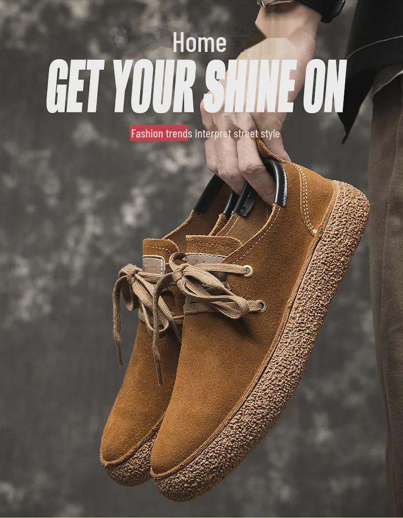 Европейские мужские повседневные замшевые туфли на шнуровке с толстой резиновой подошвой - новый тренд