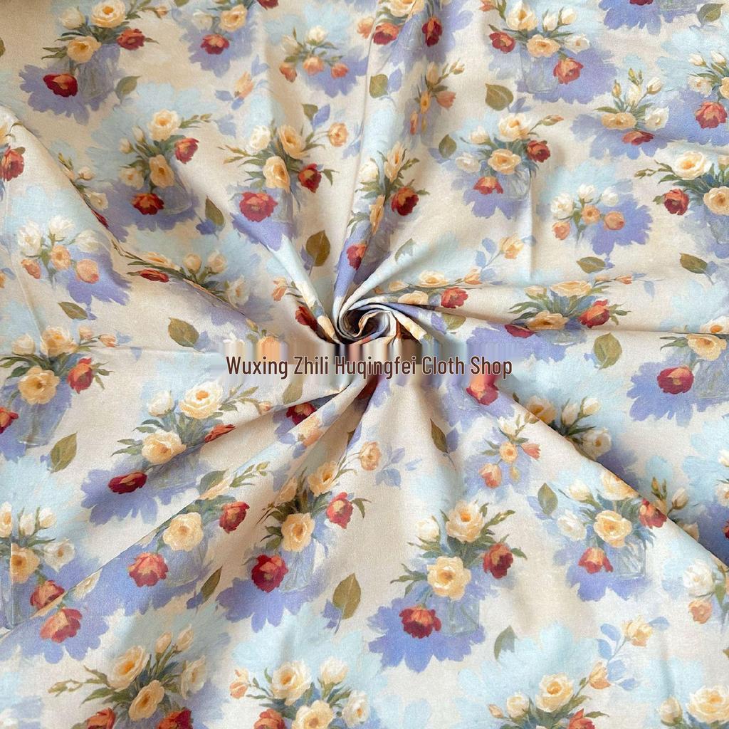 100% Cotton Digital Print Vintage Floral Fabric for Women's & Children's Dresses, Pajamas, Homewear, Bags
