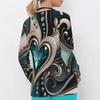 Women Plus Size Printed Nurse Scrub Top V Neck Long Sleeve With Front Pockets Black Green Gold