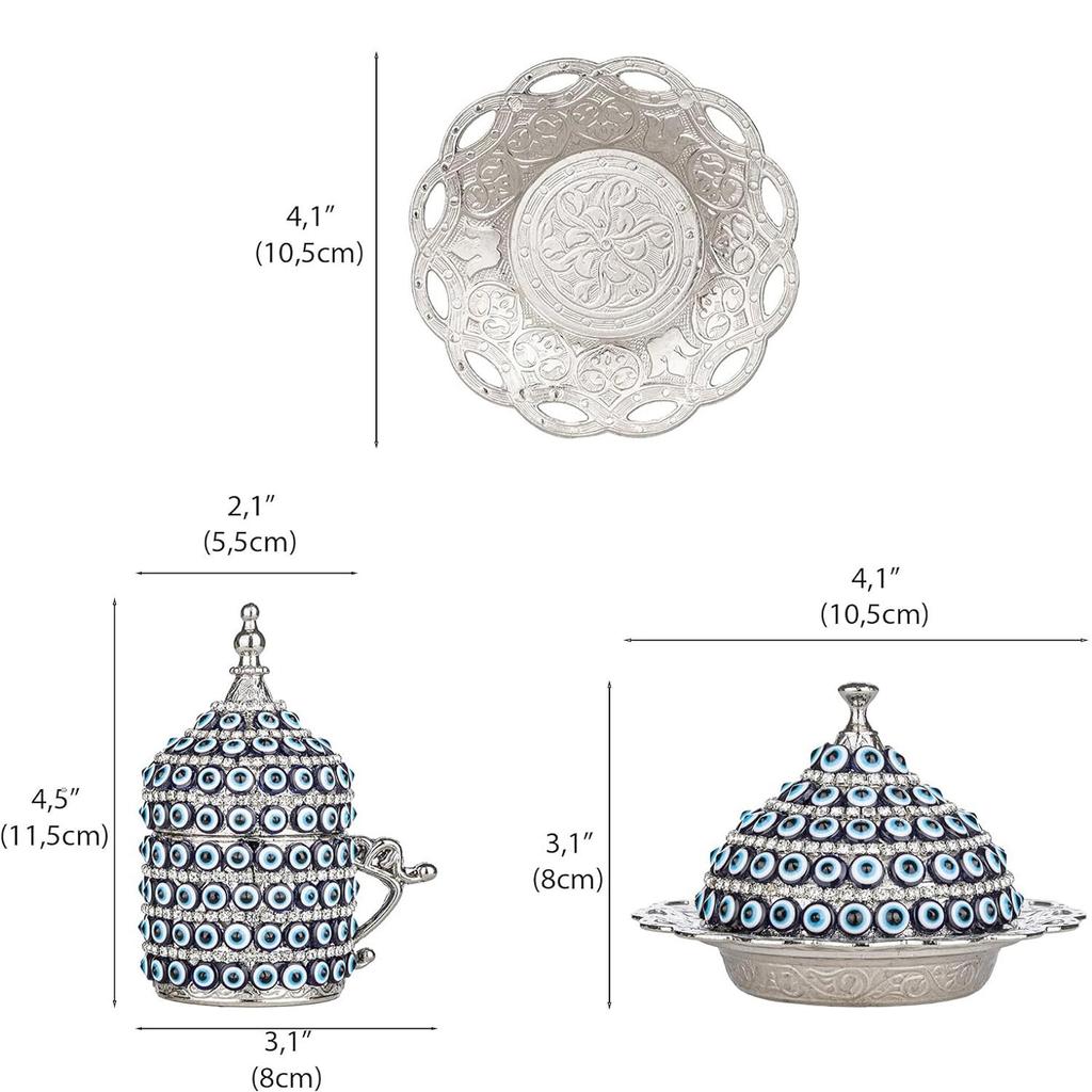 Кофейный сервиз из шести предметов Белое золото Посеребренный каменный кофейный сервиз Сглаз Медный кофейный сервиз с вышивкой