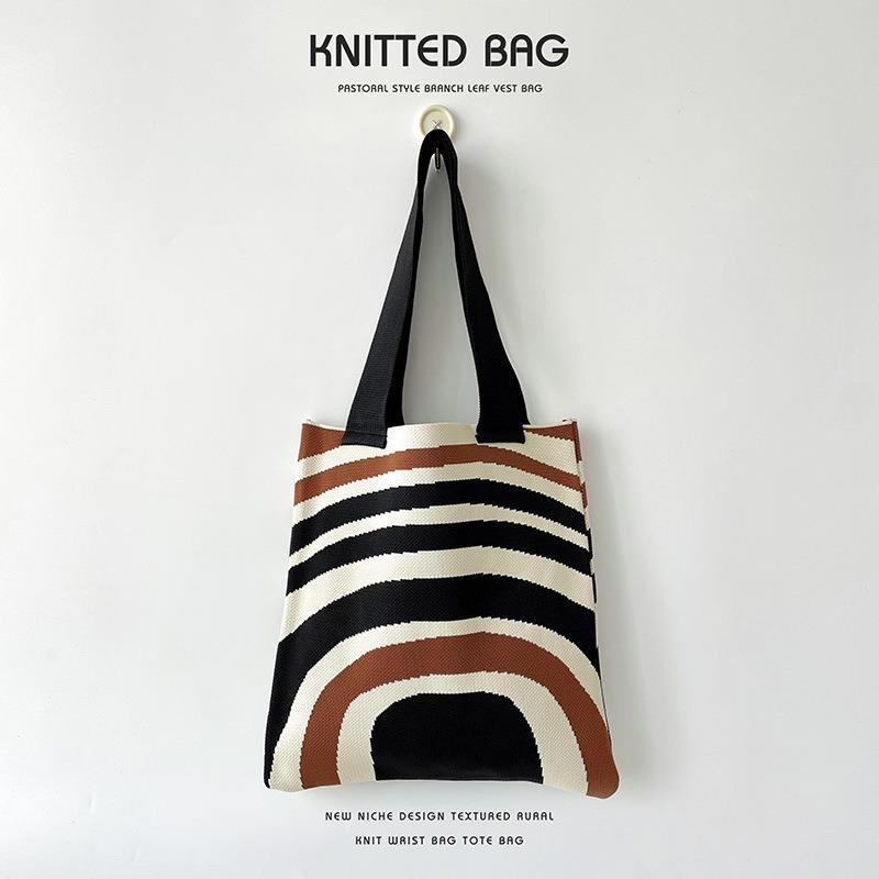 Вязаная сумка через плечо, большая вместительная сумка для покупок, женская сумка-тоут