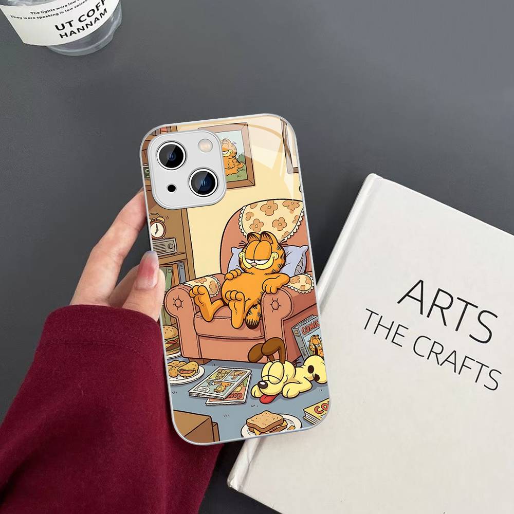 Kawaii Classic G-garfields Cat Tempered Glass For Iphone 14 13 12 11 Pro Mini XS MAX 14Plus X XS XR Cover