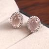 Rose Quartz Earrings Round Stud Earrings 925 Sterling Silver Minimalist Earrings Boho Jewelry Dainty Halo Earrings Bohemian Earrings Gift