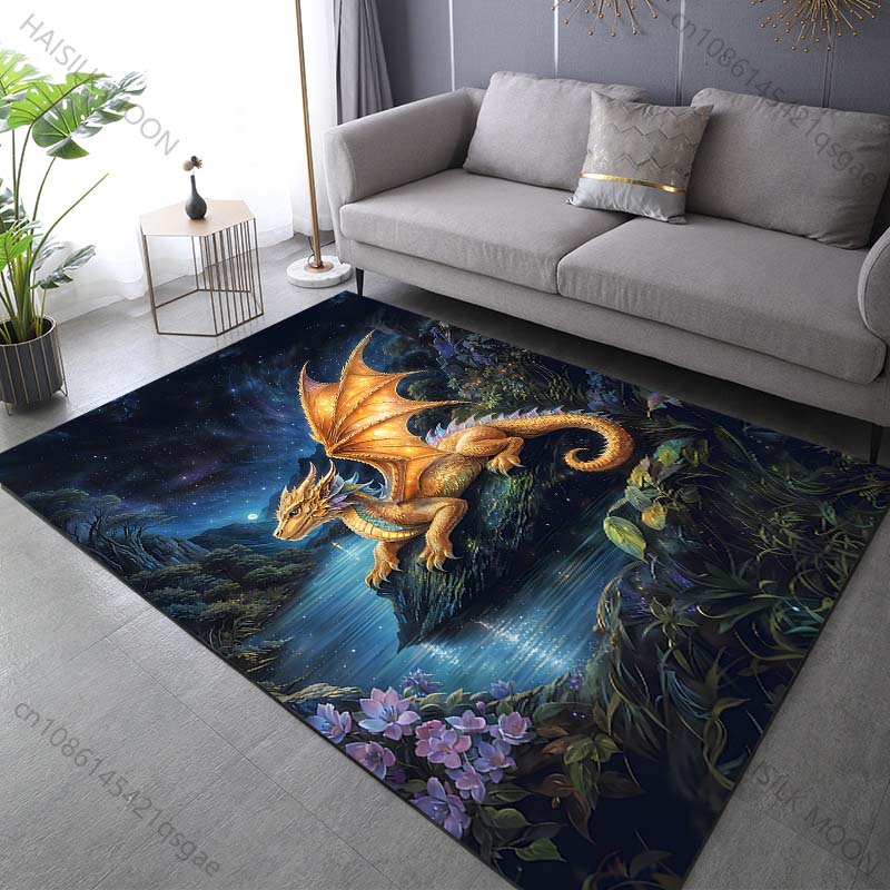Multiple sizes Golden dragon by riverside Print Carpet Rug for Living Room Bedroom Sofa Doormat Home Decor Non-slip Floor Mat