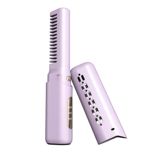 Cordless Ceramic Hairdressing Comb 3 Temperature Adjustable Hair Straightener USB Rechargeable Fast Heating Electric Hair Styling Detangling Brush