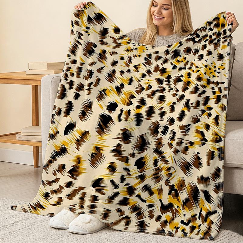 Leopard Print Plush Flannel Blanket Soft, Warm, No-Shedding Single Throw for Bedroom, Home, Christmas & Halloween