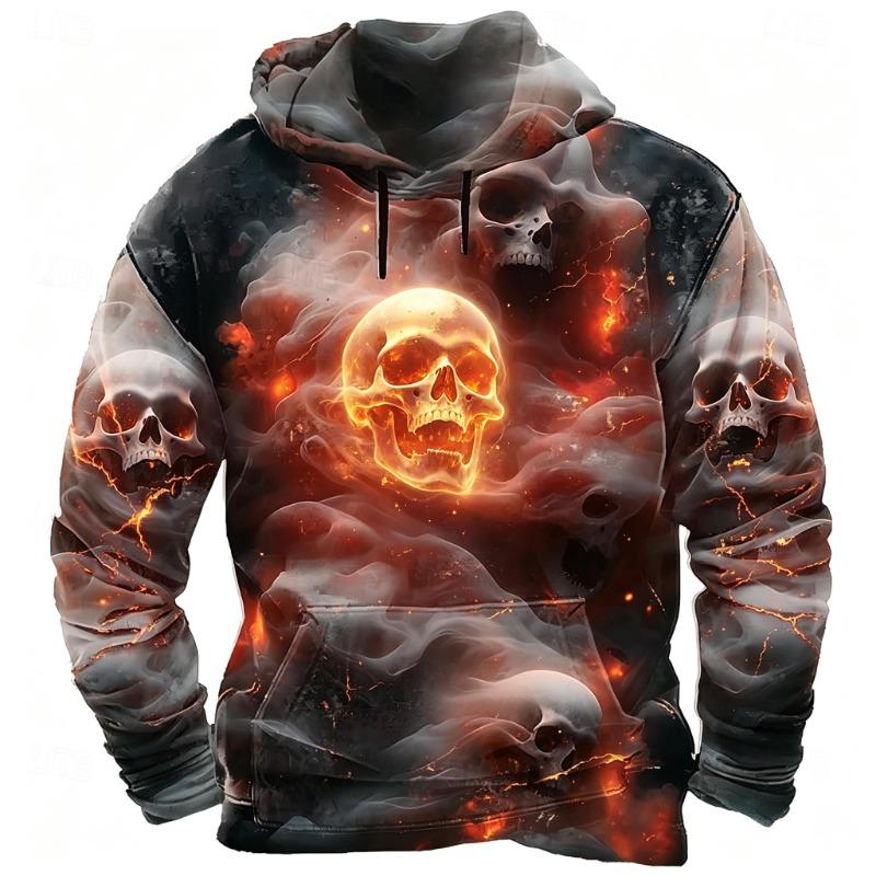 Men's Ice Water Crystal Skull Full Print Hoodie Halloween Gothic Long Sleeve Hooded Sweatshirt For Cosplay Party