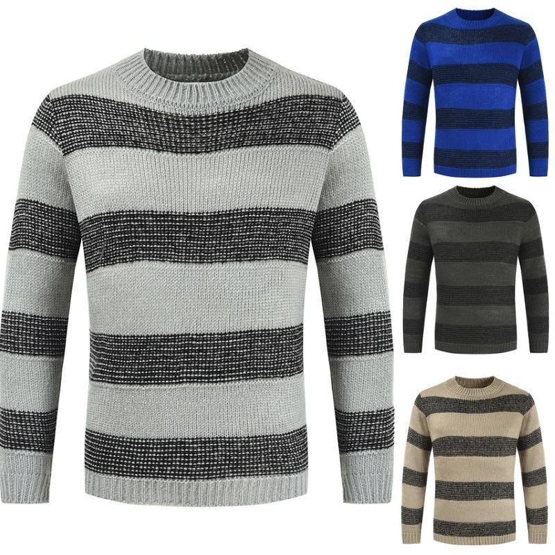 Мужской джемпер с круглым вырезом и длинными рукавами, массивный вязаный джемпер, пуловер, свитера, топы