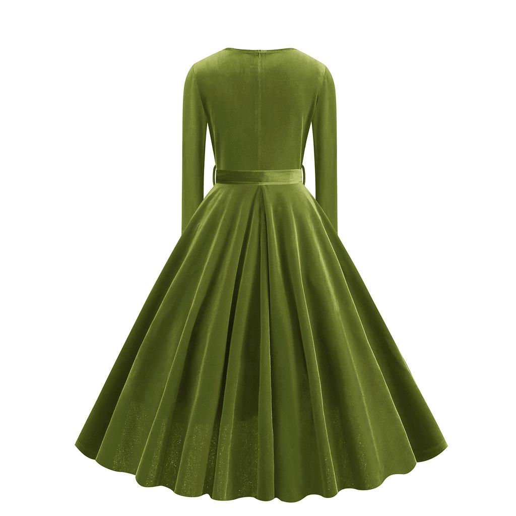 Женское повседневное модное платье с V-образным вырезом и длинными рукавами в стиле ретро с рождественским принтом