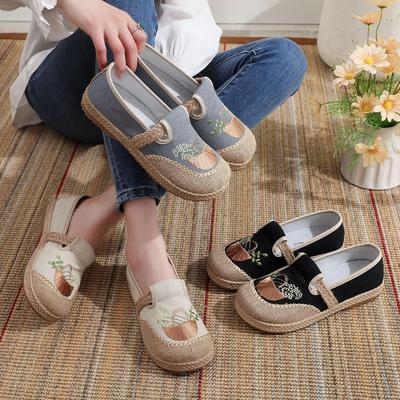 Женская этническая обувь из льна и парусины - стиль старого Пекина, круглый носок, плоская и легкая подошва, мягкая подошва, обувь в повседневном стиле