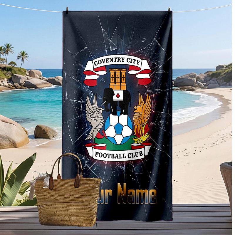 Coventry City FC Personalized Printed Beach Towel Soccer Logo Support Custom Name Text Absorbent Towel For Sport Travel Special Gift