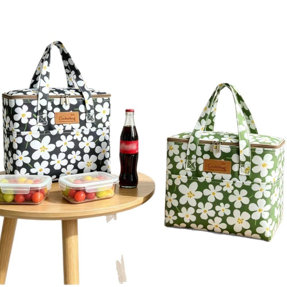 Oxford 4 Pockets Cooler Bag, Portable Handheld Insulated Lunch Bag, Outdoor Picnic Thermal Food Carrier