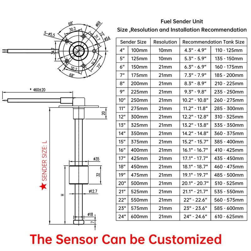 MH Car Fuel Level Sensor 0-190 ohm Stainless Steel A5 Oil Tank Level Meter Sensor 100/200/500mm for Boat Auto Car Marine 12V24V