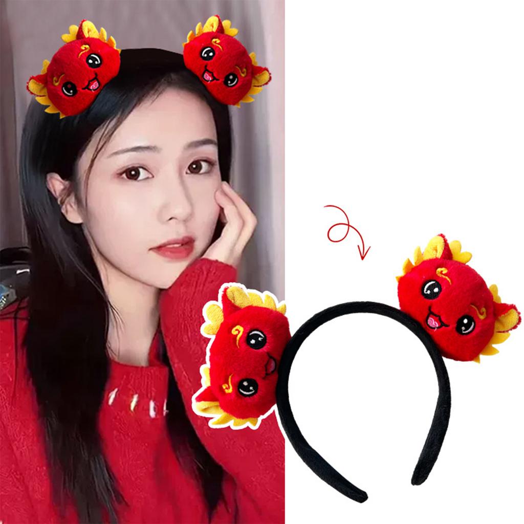Cute Stuffed Dragon Head Shape Hair Hoop Women Spa Wash Face Makeup Headband for Photography New Year Hair Accessories