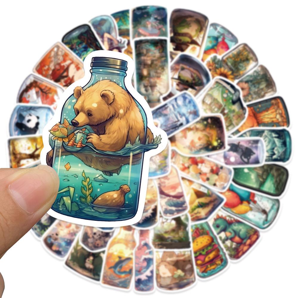 10/50 шт. винтажные милые наклейки в виде бутылок с животными, каваи, эстетические наклейки в стиле граффити для DIY, багажа, ноутбука, скейтборда, наклейки
