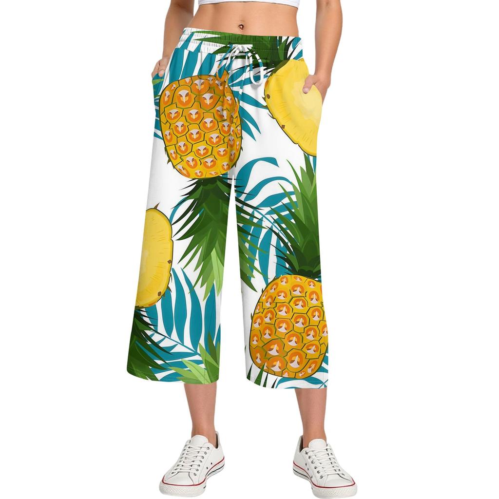 Женские летние повседневные спортивные брюки с высокой талией и принтом, укороченные брюки свободного покроя