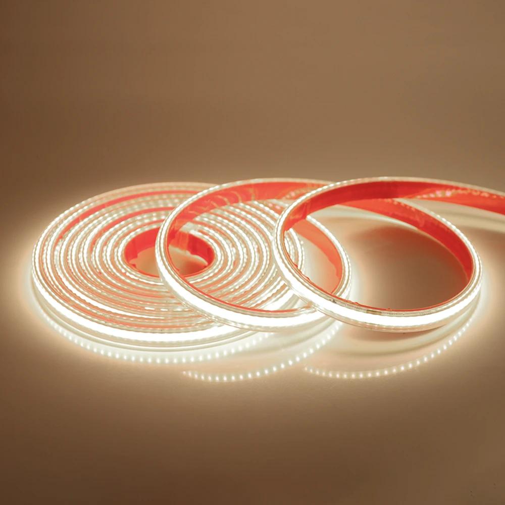 Светодиодная лента COB 220 В с клейкой основой, вилкой питания ЕС, RA 90, высокой плотности, водонепроницаемая IP65, гибкая светодиодная лента
