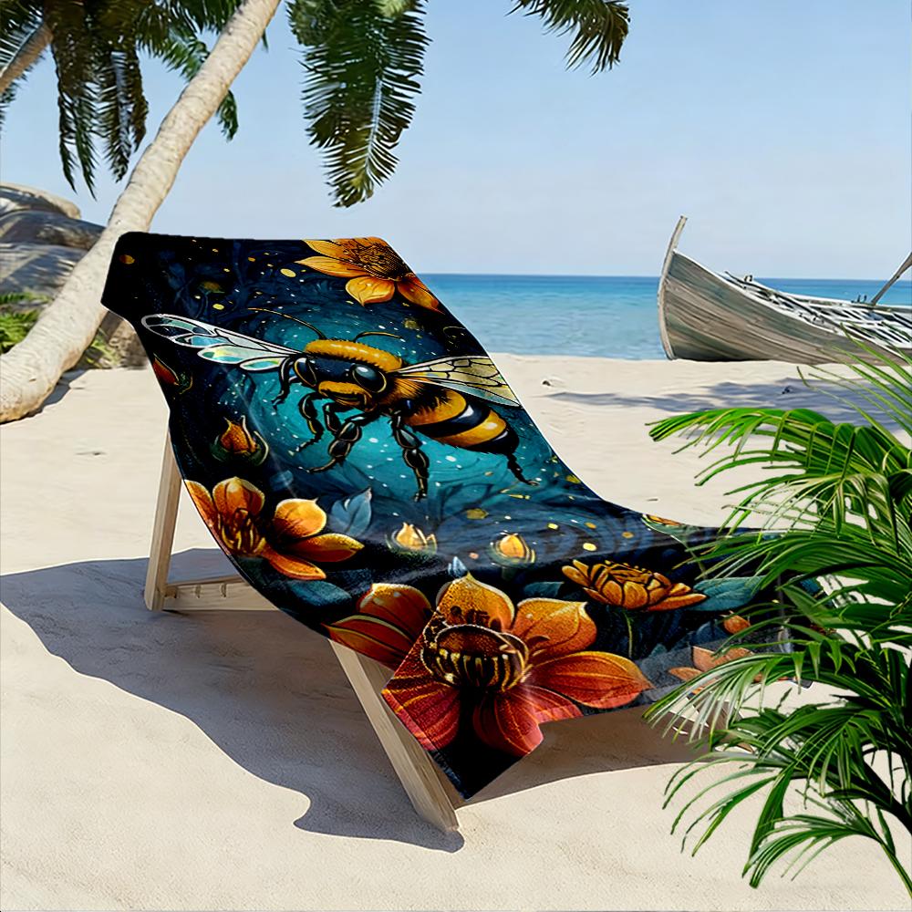 Honeybee with Orange Flowers Design Beach towel quick-drying for travel outdoor sports jogging beach and swimming