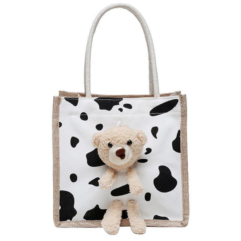 Simple Fashion Cute Bear Handbag Cartoon Canvas Bag Portable Fabric